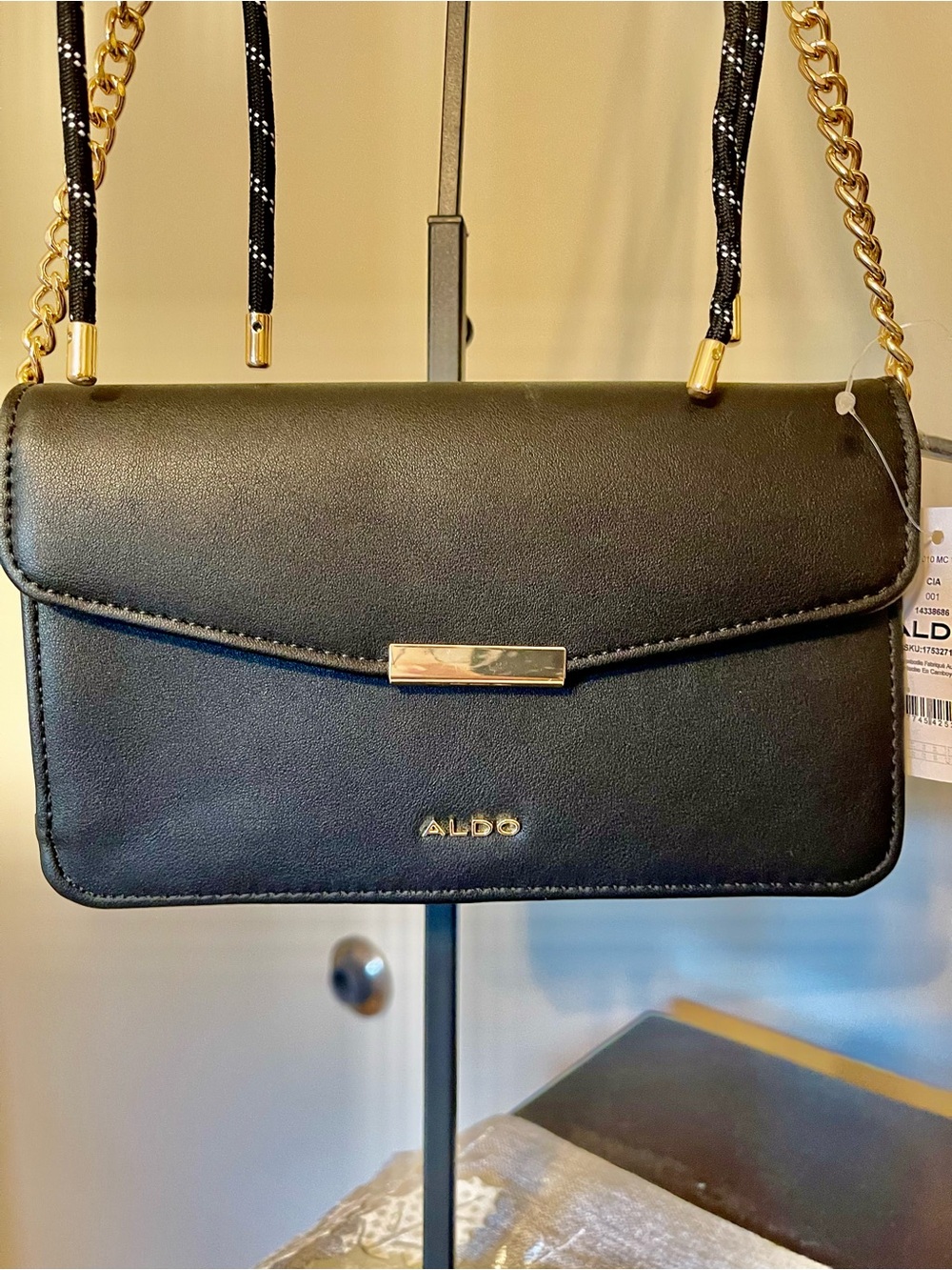 ALDO Black Crossbody with Gold Chain Accent